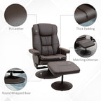 PU Leather Recliner Chair with Ottoman, Swivel Recliner and Ottoman with Round Wrapped Base for Living Room, Brown