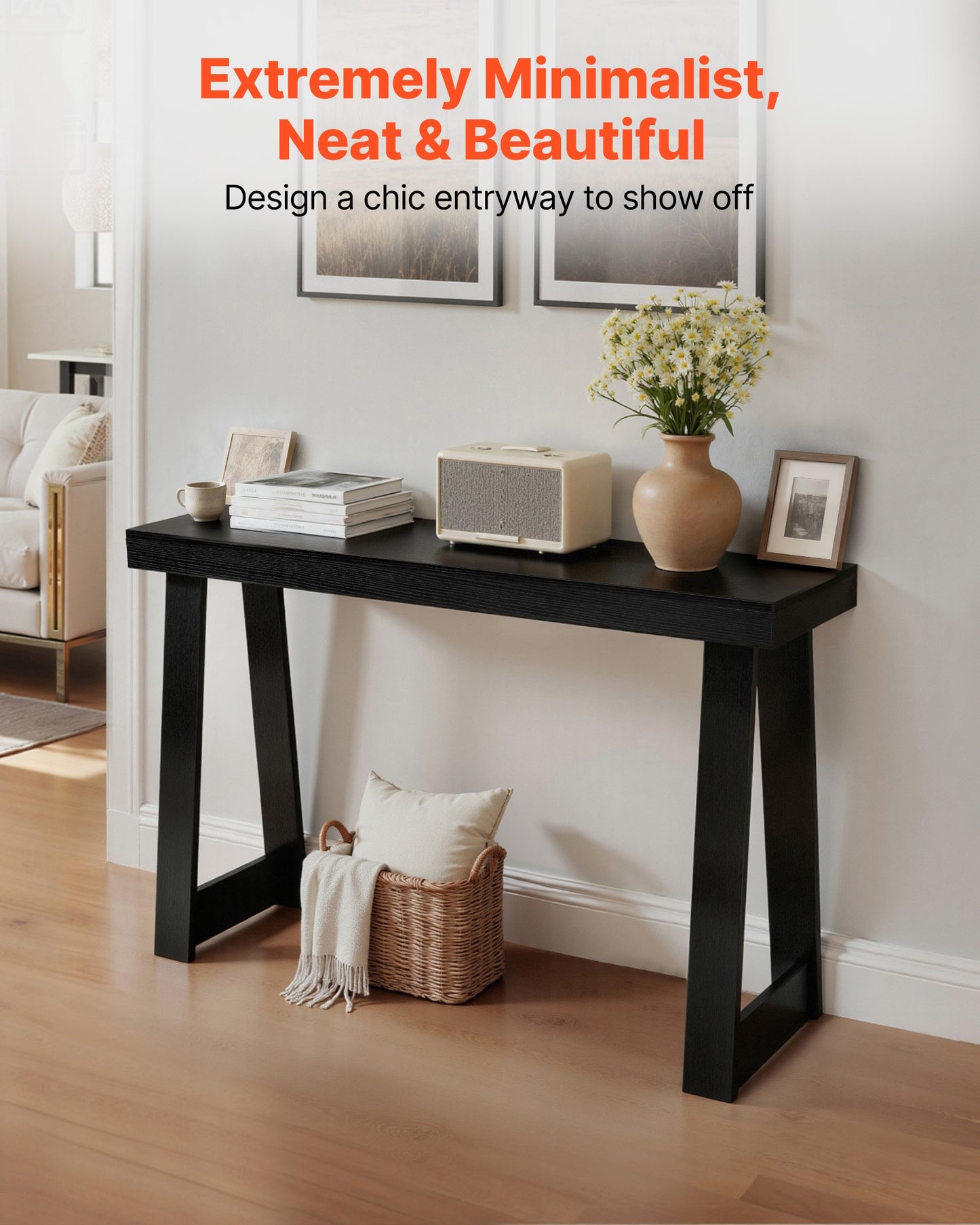 46 In Console Table, Modern Desk Behind The Couch, Wooden Rectangle Entrance Desk, Narrow Long Sofa Table Accent Stand For Hallway, Bedroom, Living Room, Foyer, Easy Assembly, Black