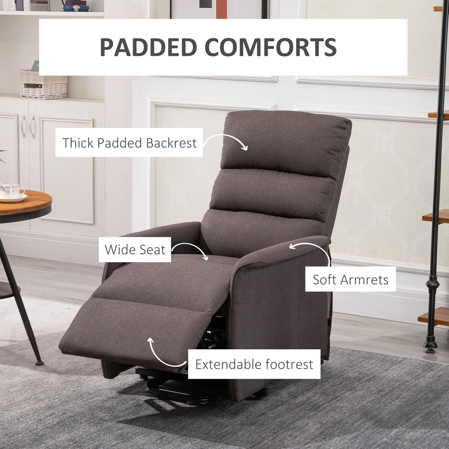 Power Lift Assist Recliner Chair for Elderly with Remote Control, Linen Fabric Upholstery, Brown