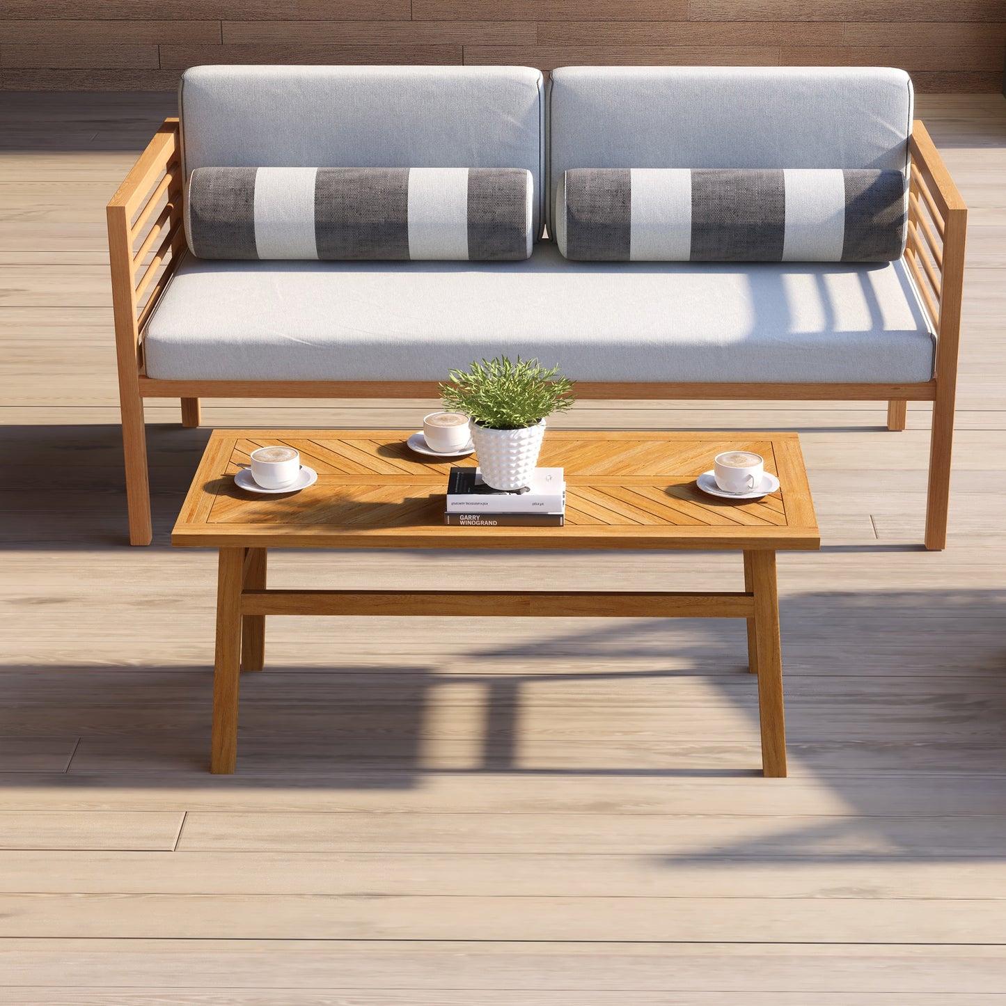 Outdoor Coffee Table, Acacia Wood Rustic Patio Table for Garden, Backyard, Balcony, Deck, Natural Wood
