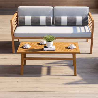 Outdoor Coffee Table, Acacia Wood Rustic Patio Table for Garden, Backyard, Balcony, Deck, Natural Wood