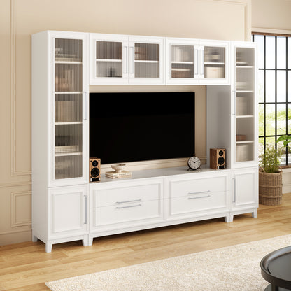 VIBE HAUS 102 W Wall Unit Modern Entertainment Center With Glass Doors For TVs Up To 75, Large Minimalist TV Stand Media Console With Drawers For Living Room