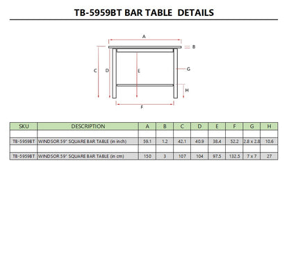 WINDSOR 59″ SQUARE BAR TABLE