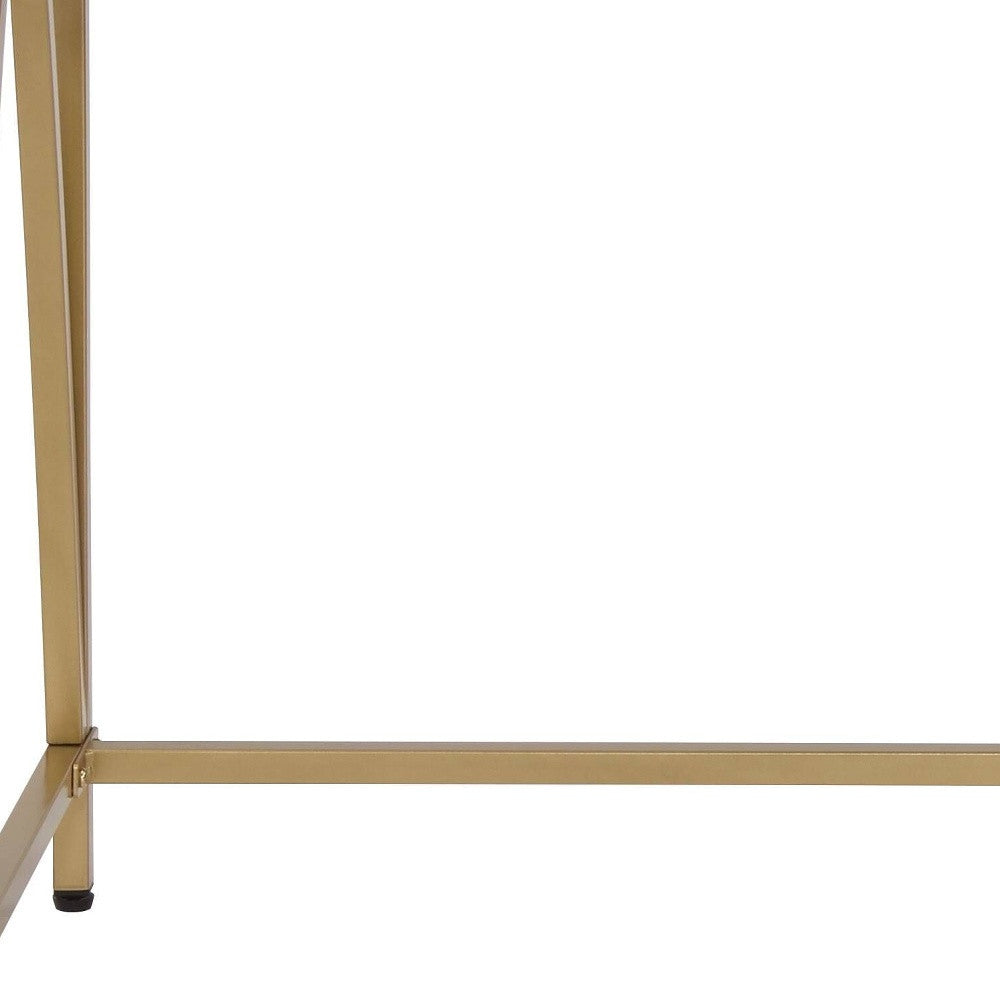 50" White And Gold Wood and Steel Vanity Table With Two Drawers