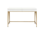 50" White And Gold Wood and Steel Vanity Table With Two Drawers