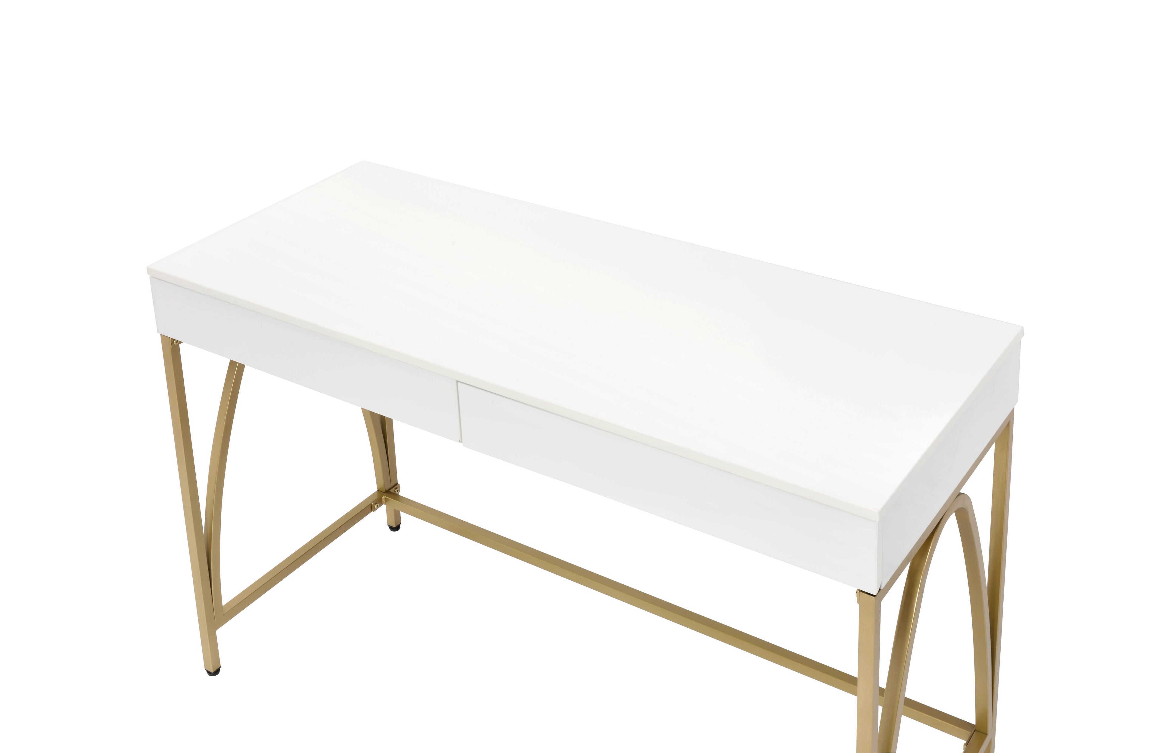 50" White And Gold Wood and Steel Vanity Table With Two Drawers