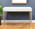 50" White And Gold Wood and Steel Vanity Table With Two Drawers
