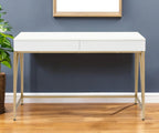 50" White And Gold Wood and Steel Vanity Table With Two Drawers