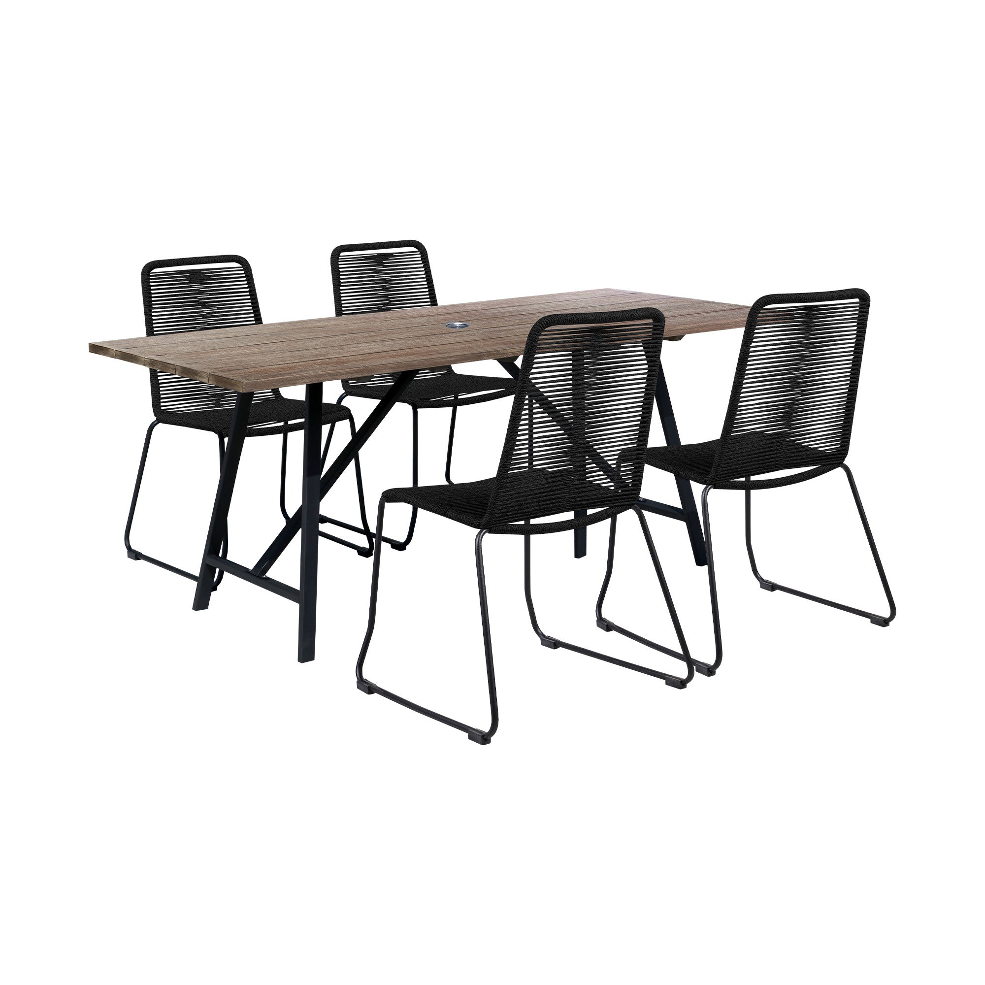 Five Piece Brown and Black Solid Wood Dining Set with Four Chairs