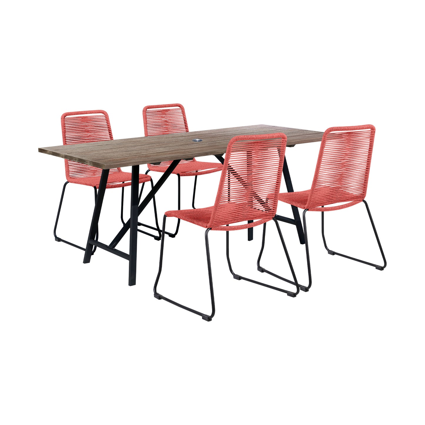Five Piece Brown and Black Solid Wood Dining Set with Four Chairs