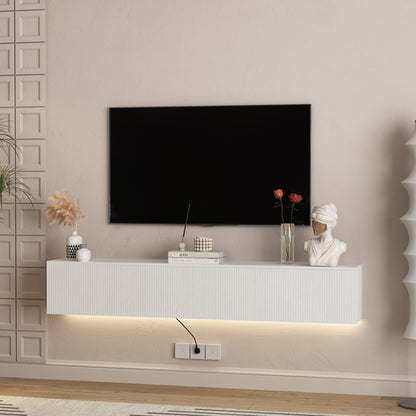 Floating TV Stand Wall Mounted With 16 Color LEDs, Modern TV Stand, Floating TV Cabinet Entertainment Center For 55 60 65 Inch TV