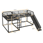 Full And Twin Size L-Shaped Bunk Bed With Slide And Short Ladder, Black
