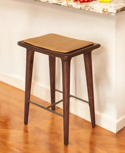 24" Cream And Brown Solid Wood Backless Counter Height Bar Chair