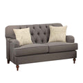61" Dark Gray And Brown Linen Curved Loveseat and Toss Pillows