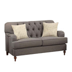 61" Dark Gray And Brown Linen Curved Loveseat and Toss Pillows