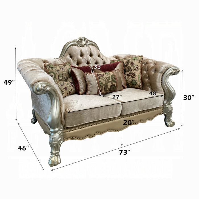73" Bone Velvet Loveseat and Toss Pillows