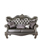 70" Silver And Platinum Faux Leather Loveseat and Toss Pillows