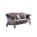 76" Purple And Platinum Velvet Loveseat and Toss Pillows