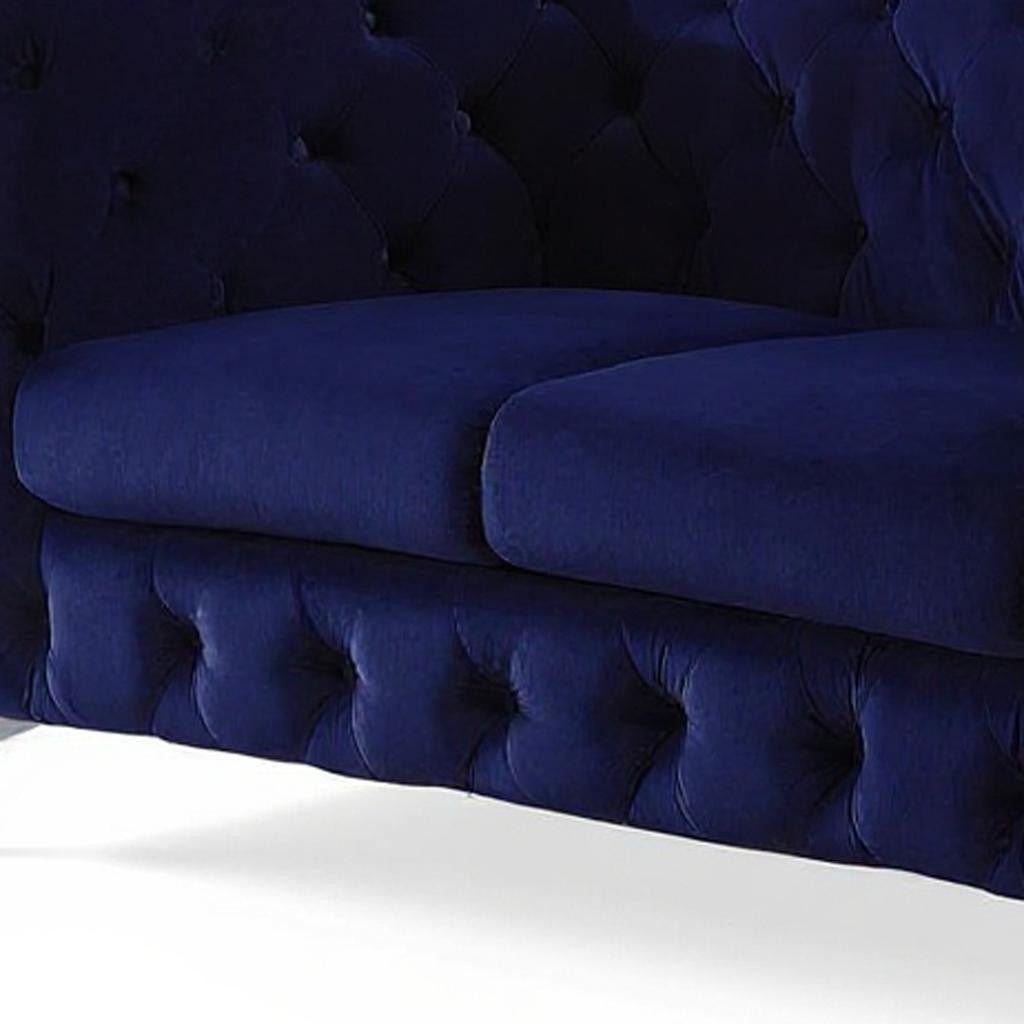 72" Blue And Silver Velvet Loveseat