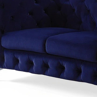 72" Blue And Silver Velvet Loveseat