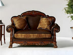 67" Brown And Redwood Faux Leather Loveseat and Toss Pillows