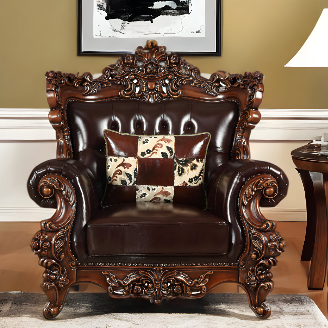 50" Espresso Faux Leather Tufted Wingback Chair And Toss Pillow