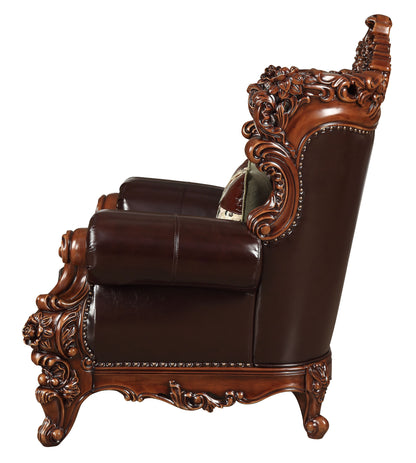 50" Espresso Faux Leather Tufted Wingback Chair And Toss Pillow