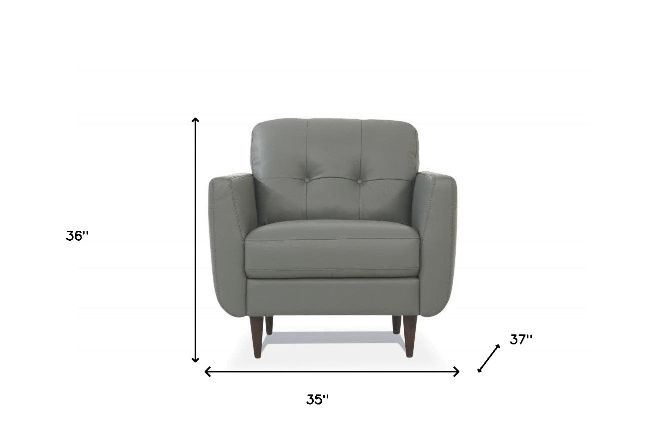 35" Gray and Black Genuine Leather Tufted Arm Chair