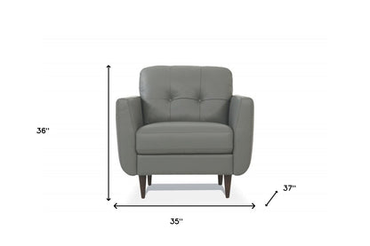 35" Gray and Black Genuine Leather Tufted Arm Chair