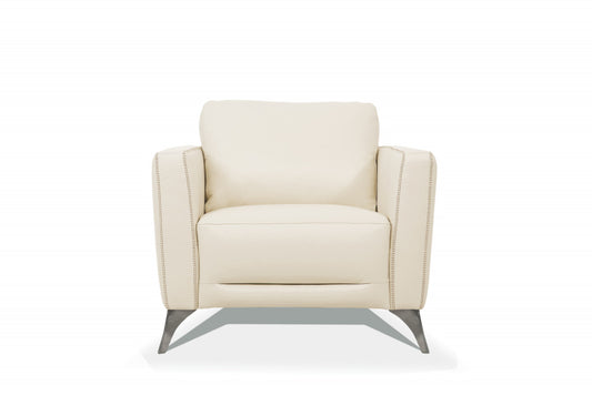 35" Cream and Black Genuine Leather Arm Chair