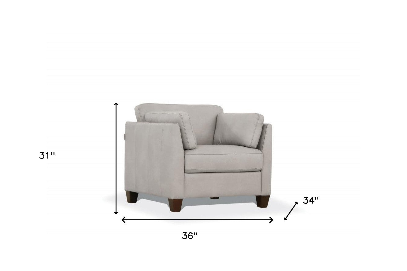36" White and Black Genuine Leather Arm Chair