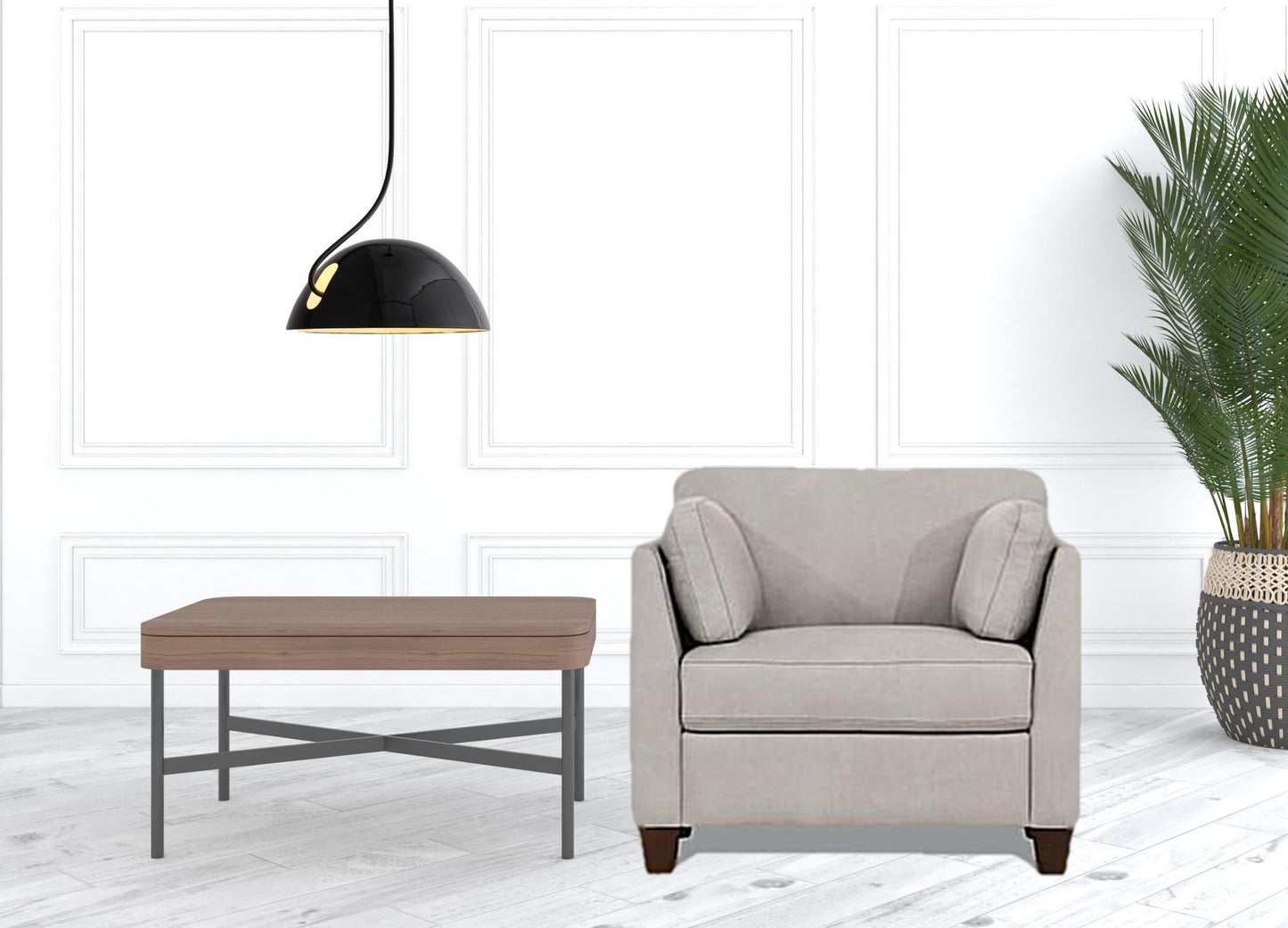36" White and Black Genuine Leather Arm Chair
