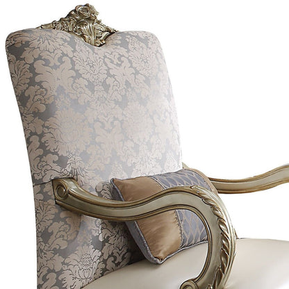 34" Pearl and Gold Faux Leather Floral Arm Chair And Toss Pillow