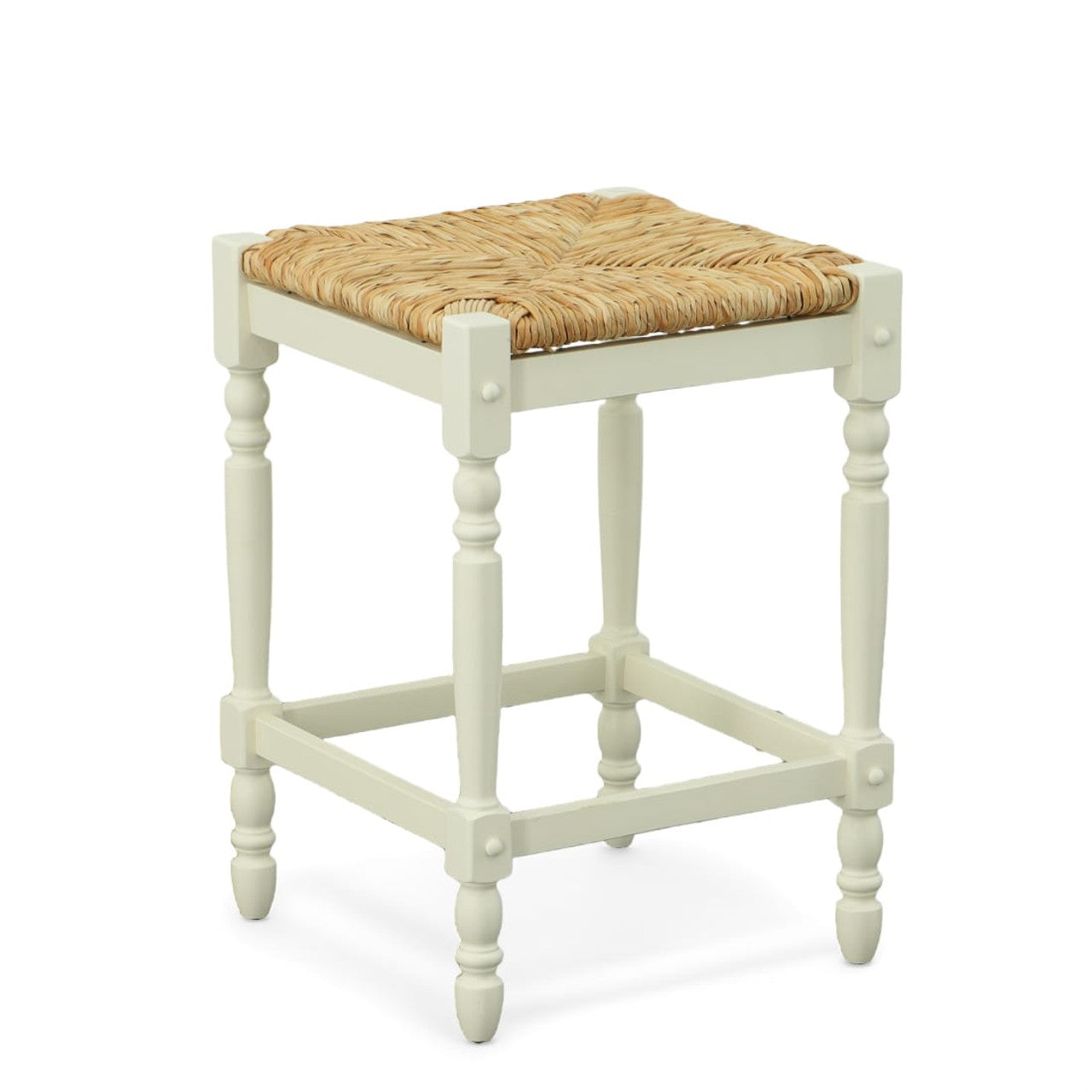 24" Natural And Antiqued White Solid Wood Backless Counter Height Bar Chair