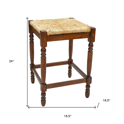 24" Natural And Chestnut Solid Wood Backless Counter Height Bar Chair