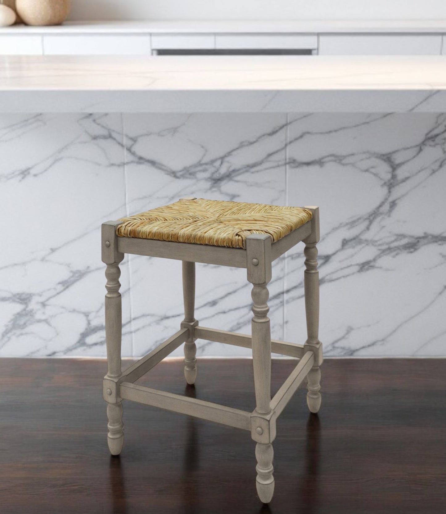 24" Natural And Gray Solid Wood Backless Counter Height Bar Chair