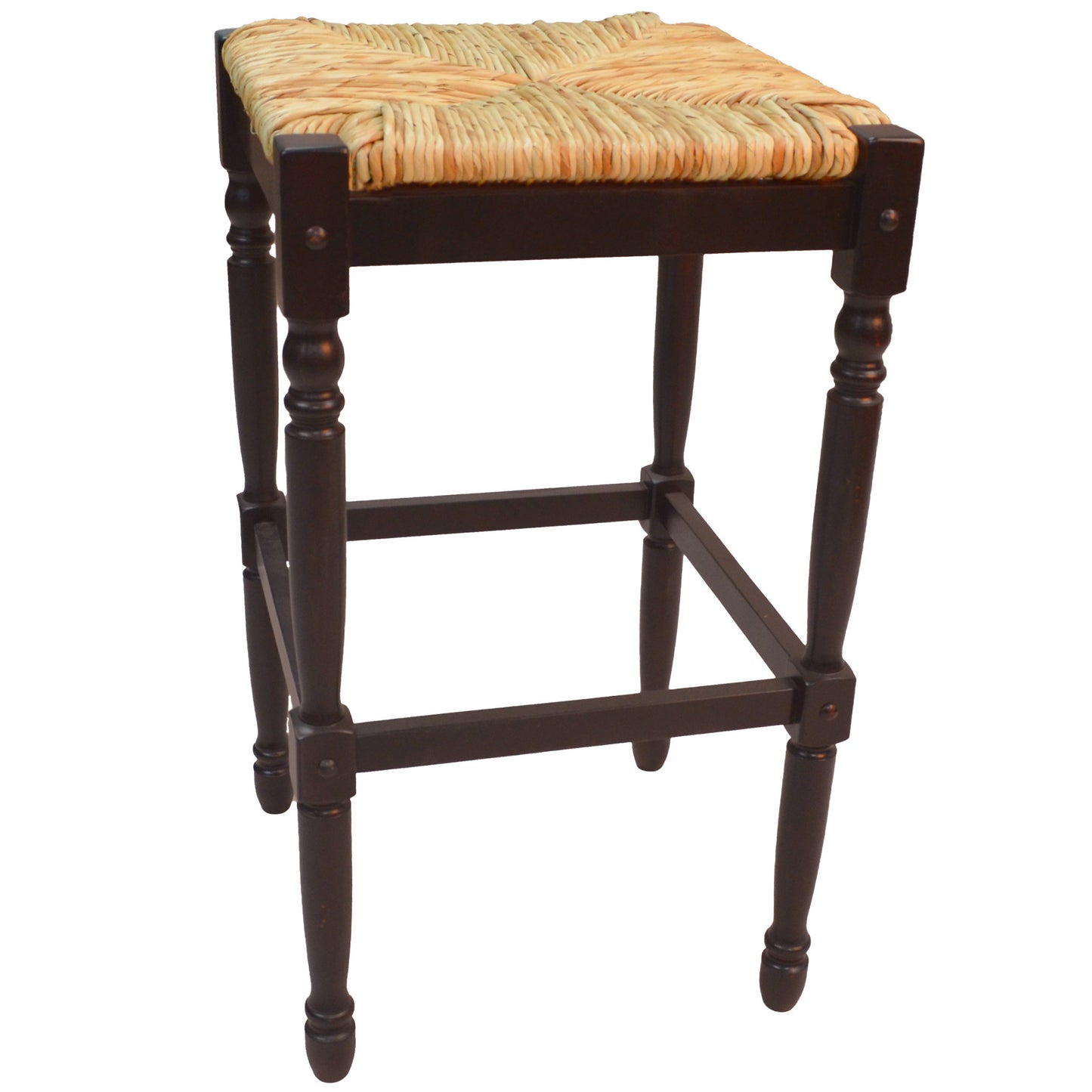 29" Natural and Espresso Wicker and Solid Wood Backless Bar Height Bar Chair