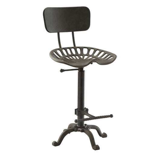Gray Iron Low Back Adjustable Height Bar Chair