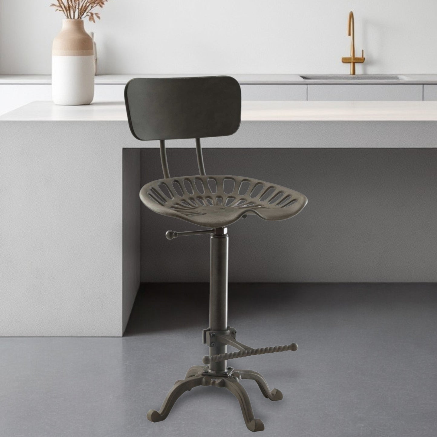 Gray Iron Low Back Adjustable Height Bar Chair