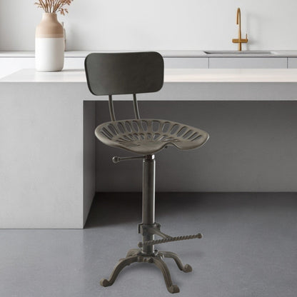 Gray Iron Low Back Adjustable Height Bar Chair
