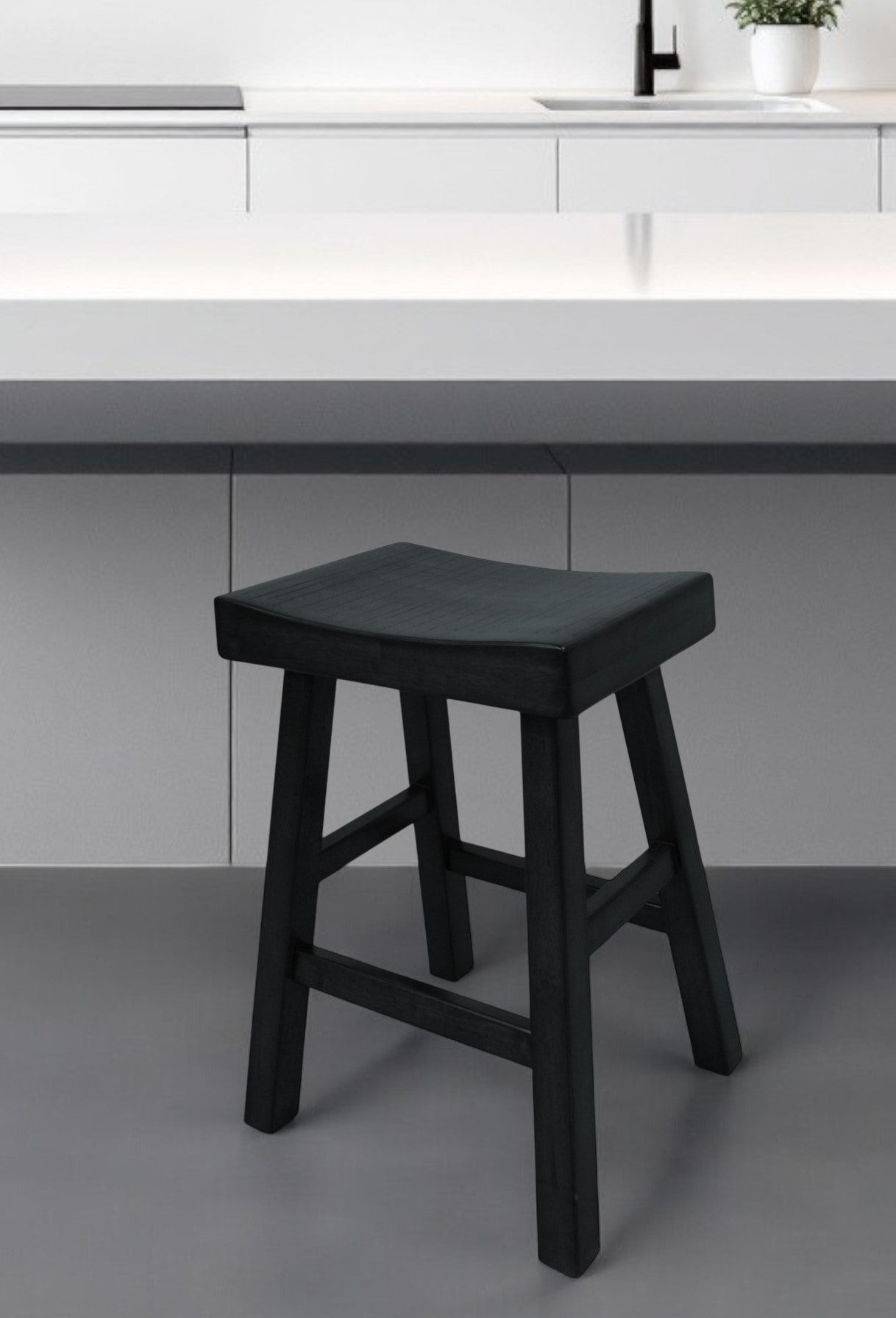 25" Black Solid Wood Backless Counter Height Bar Chair