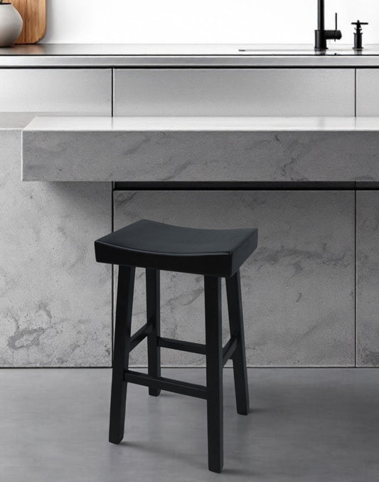 30" Black Solid Wood Backless Bar Height Bar Chair