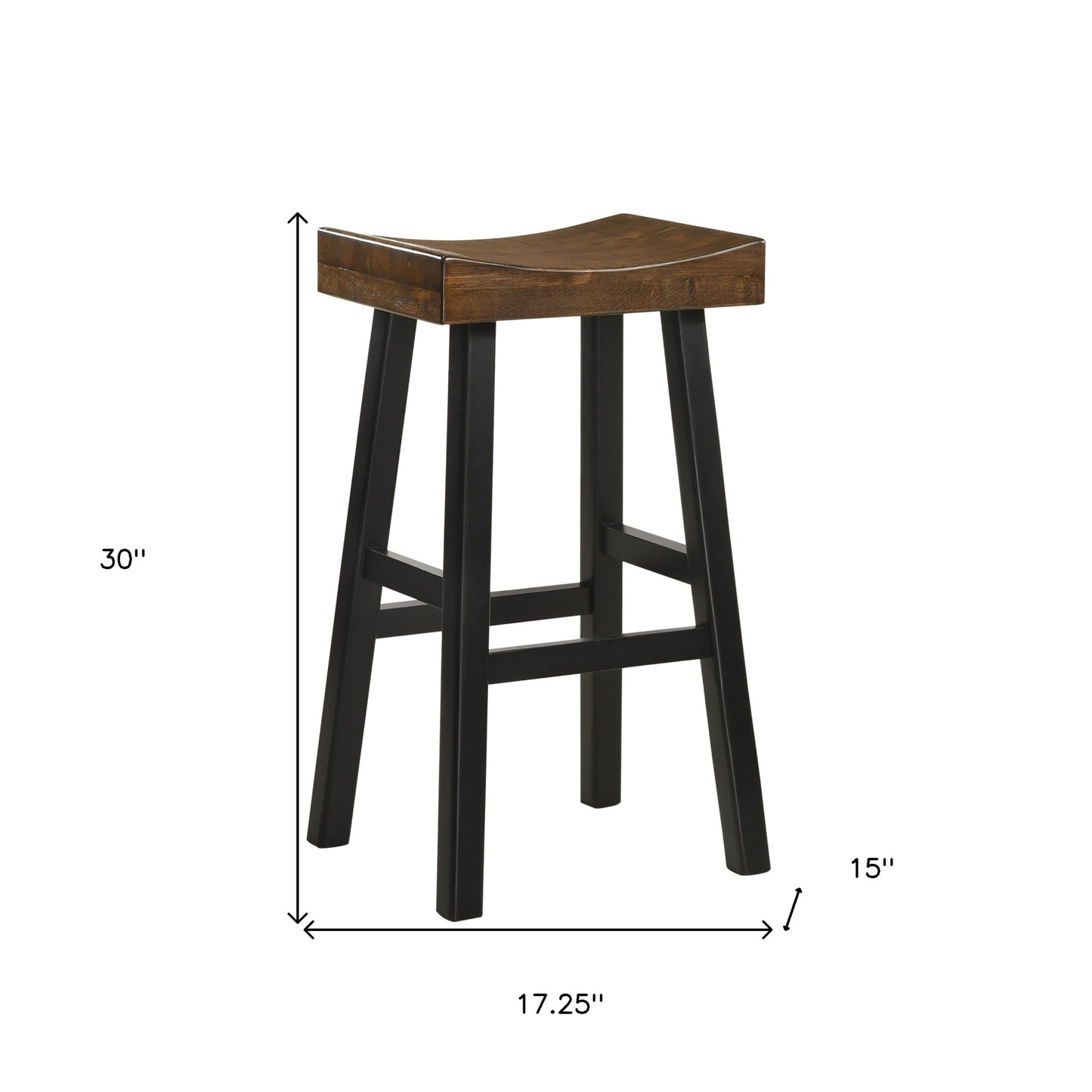 30" Brown and Black Solid Wood Backless Bar Height Bar Chair