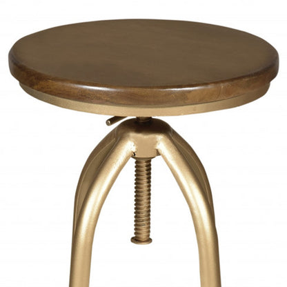 23" Brown And Gold Steel Swivel Backless Adjustable Height Bar Chair