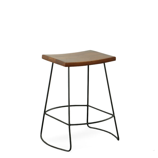 Set of Two 25" Chestnut and Black Solid Wood and Steel Backless Counter Height Bar Chairs
