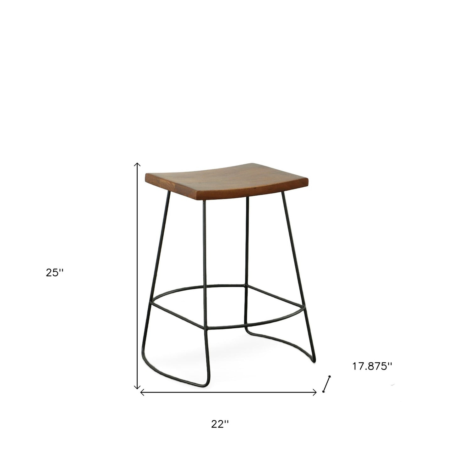 Set of Two 25" Chestnut and Black Solid Wood and Steel Backless Counter Height Bar Chairs