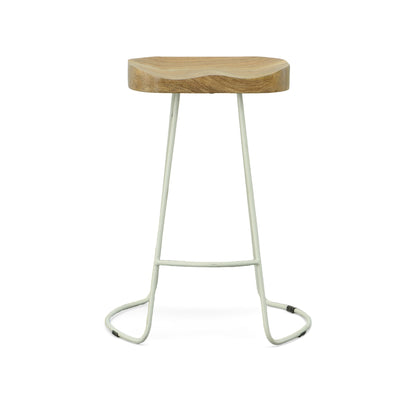 Set of Two 25" Natural and White Solid Wood and Steel Backless Counter Height Bar Chairs