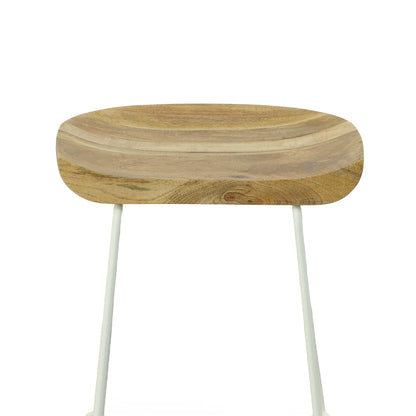 Set of Two 25" Natural and White Solid Wood and Steel Backless Counter Height Bar Chairs