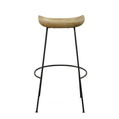 Set of Two 31" Natural and Black Solid Wood and Steel Backless Bar Height Bar Chairs