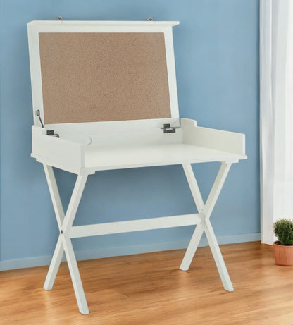 34" Antiqued White Wood Flip Top Desk